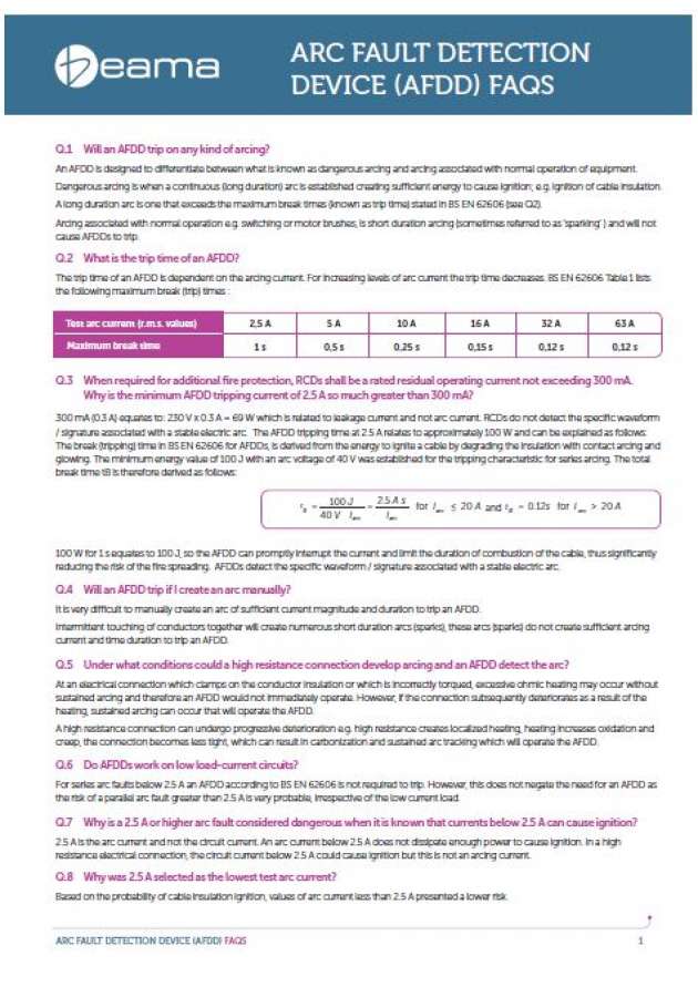 BEAMA AFDD FAQ & Fact Sheet